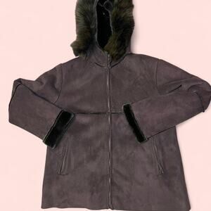 Brown faux fur lined hooded coat